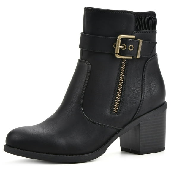 WHITE MOUNTAIN Womens' Shoes Dessert Block Heel Booties, Black/Smooth, 11