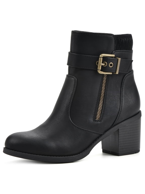 Womens' Shoes Dessert Block Heel Booties, Black/Smooth, 11