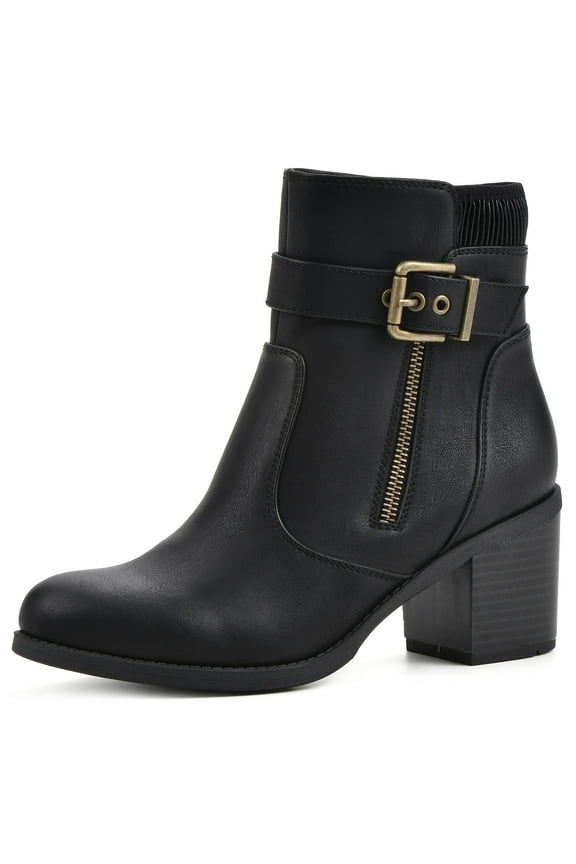 Womens' Shoes Dessert Block Heel Booties, Black/Smooth, 11