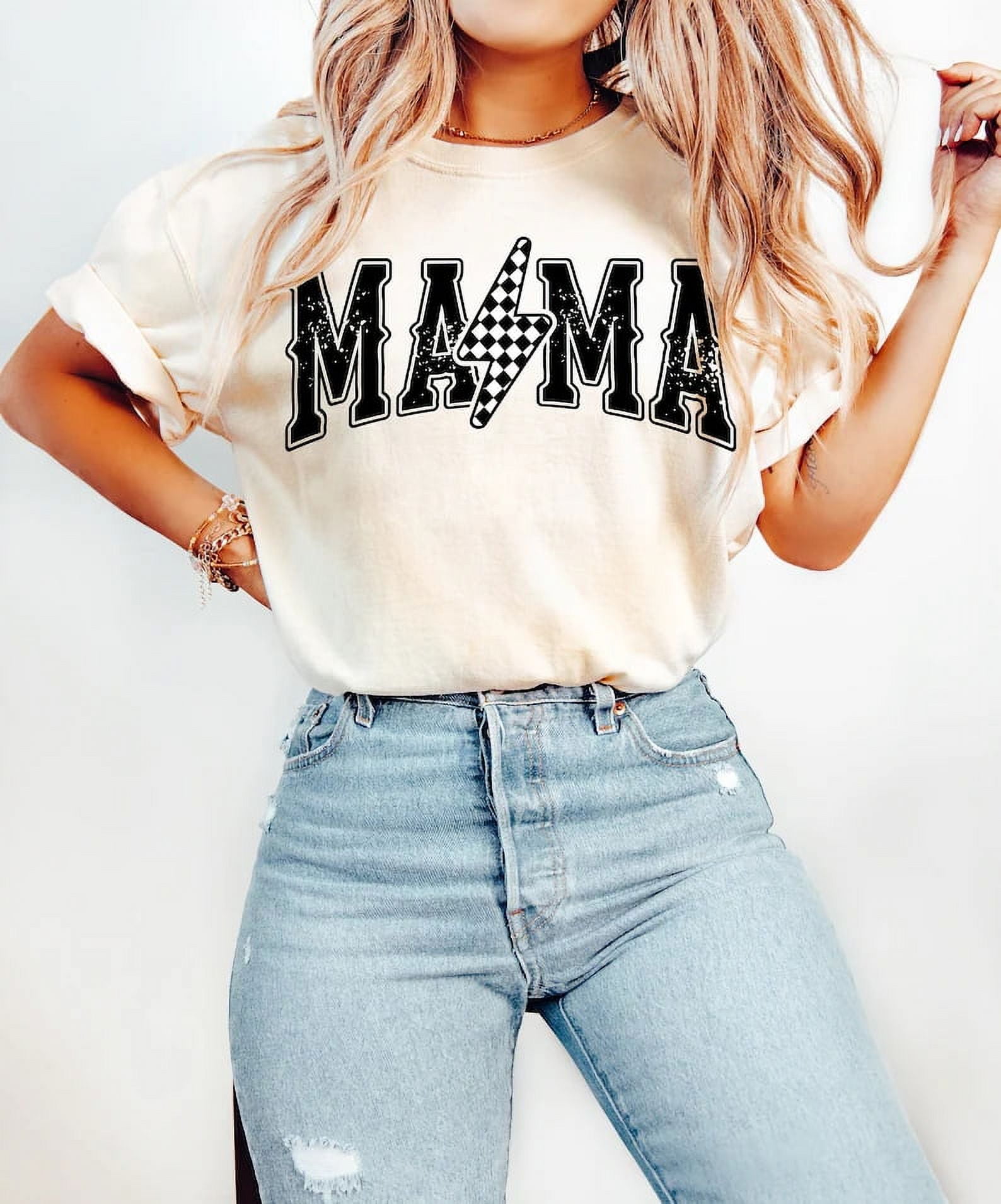 [WHITE] Mama Lightning Bolt Shirt - Walmart.com