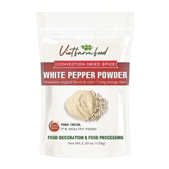 WHITE PEPPER POWDER 5.29 Oz (150g) VIETFARMFOOD: Pure, natural freeze-dried spice made from real vegetables and fruits - perfect for enhancing every meal, from cooking, baking, salads, soups, sauces