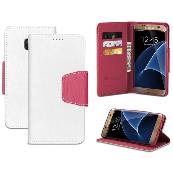 WHITE PINK INFOLIO WALLET CREDIT CARD CASH CASE STAND FOR SAMSUNG GALAXY S7 EDGE PHONE SM-G935