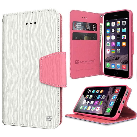 WHITE PINK INFOLIO WALLET CREDIT CARD ID CASH CASE STAND FOR APPLE iPHONE 6 4.7"