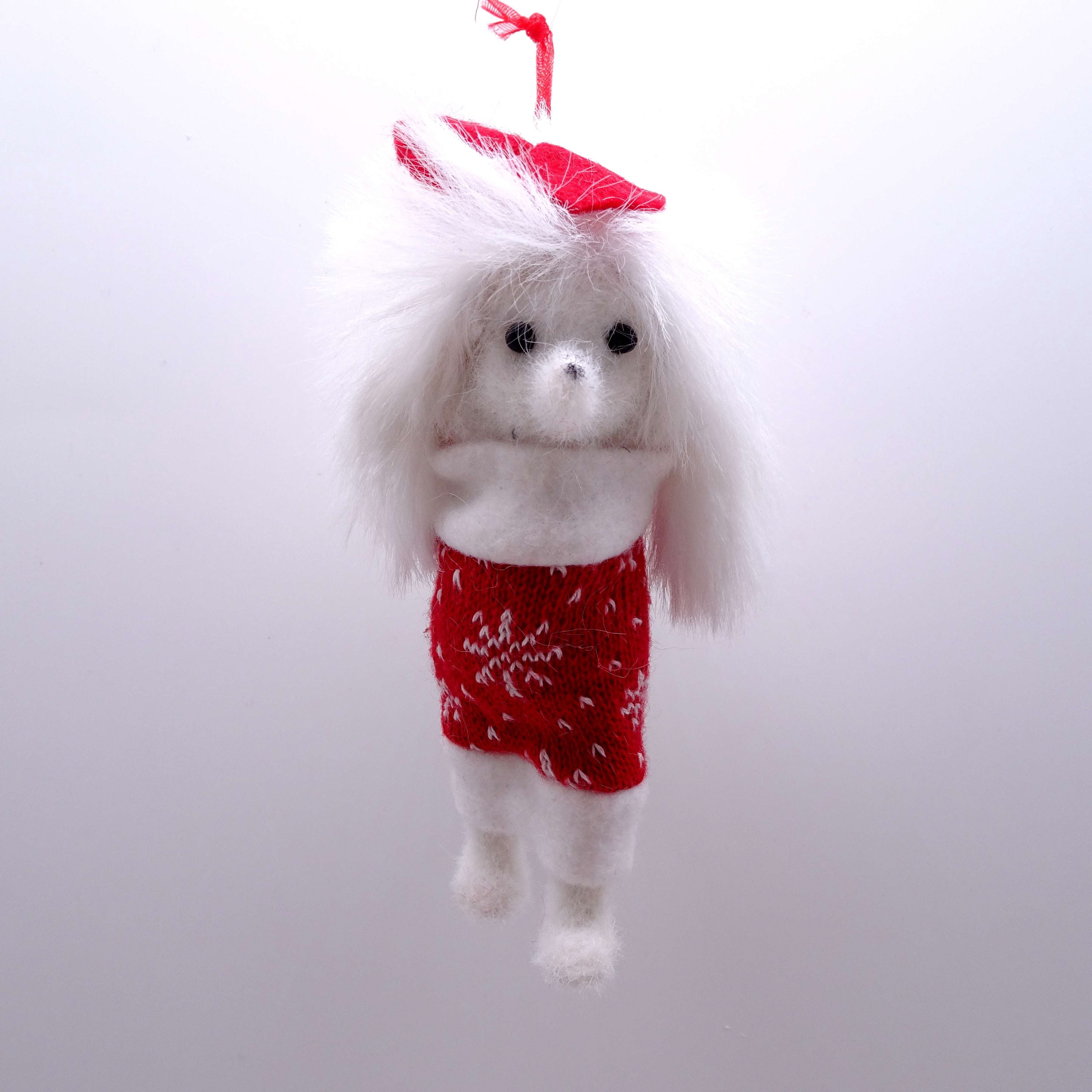 White and Red Plush Poodle Christmas Ornament, 5", by Holiday Time