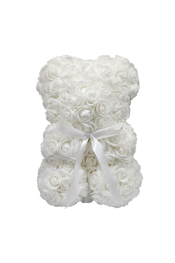 9.25" Artificial Rose Bear Valentine's Day Gift, White Color
