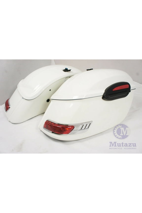 WHITE RS Universal Hard Bag Saddlebags For Honda Suzuki Kawasaki Harley Yamaha Victory