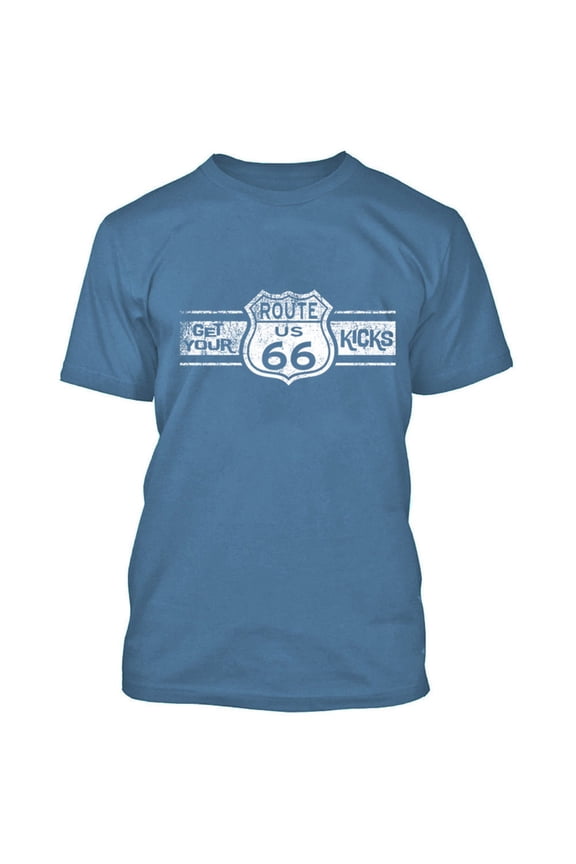 WHITE Route 66 Man TSHIRT Route Us 66 Get Your Kick Mens Tee Shirts Color Indigo Blue Size Large