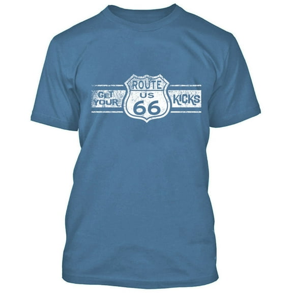 WHITE Route 66 Man TSHIRT Route Us 66 Get Your Kick Mens Tee Shirts Color Indigo Blue Size Small
