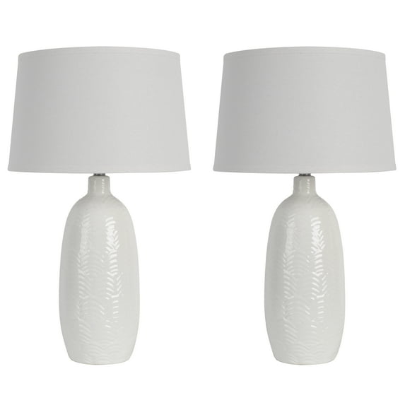 WHITE SCALE DESIGN CERAMIC TABLE LAMP-WHITE LINEN HARDBACK