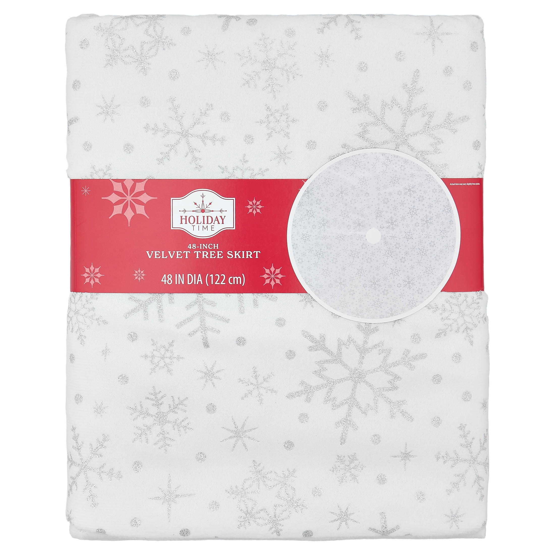 Velvet Glitter Snowflake Christmas Tree Skirt, White, 48", by Holiday Time