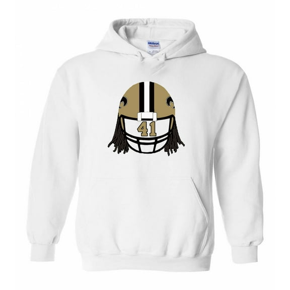 WHITE Saints Alvin Kamara Helmet Hooded Sweatshirt ADULT