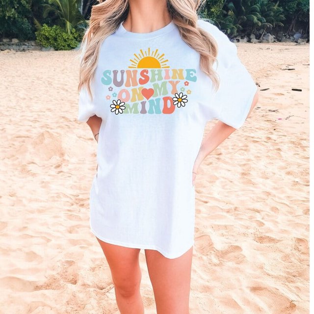 [WHITE] Sunshine On My Mind Sublimation Retro Vacation Shirt , Groovy