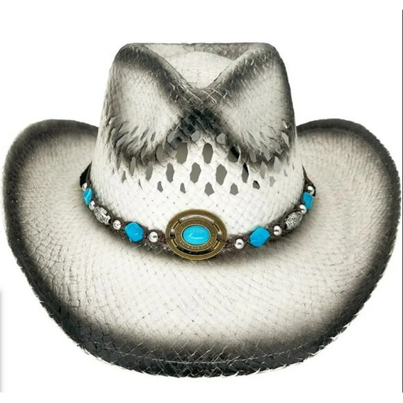 WHITE Tea Stain COWBOY Paper Straw Summer HAT Beach WOMEN WESTERN Cowgirl - New with box/tags