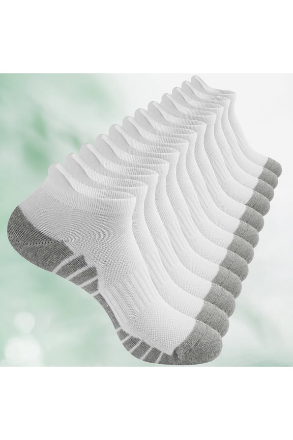 6 Pairs Men's Bamboo Fiber Ankle Socks, Low Cut Cushioned Athletic Running Workout Fitness Socks ,WHITE ( 10-13)