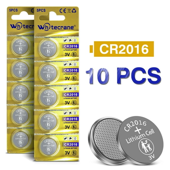WHITECRANE CR2016 Lithium Coin Cell Batteries CR 2016 3V Button Battery Long-Lasting (10-Pack)