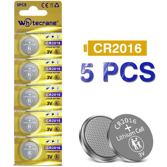 WHITECRANE CR2016 Lithium Coin Cell Batteries CR 2016 3V Button Battery Long-Lasting (5-Pack)