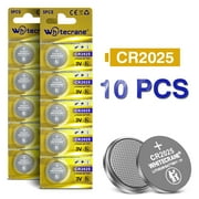 WHITECRANE CR2025 Lithium Coin Cell Batteries CR 2025 3V Button Battery Long-Lasting for Key Fobs & Watches (10-Pack)