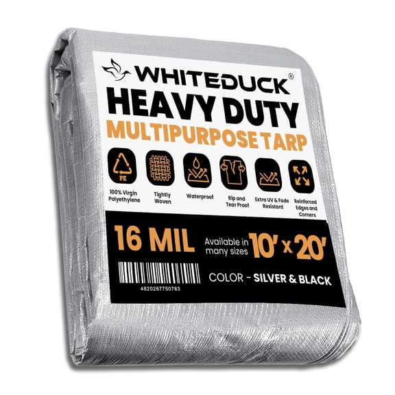 WHITEDUCK 10x20 Tarp 16 MIL Heavy Duty Poly Tarp Waterproof UV Resistant, True to Size, Rust-Proof Grommets, Tear & Rip Resistant, Extra Thick , Camping, Construction, Boat & Equipment Cover