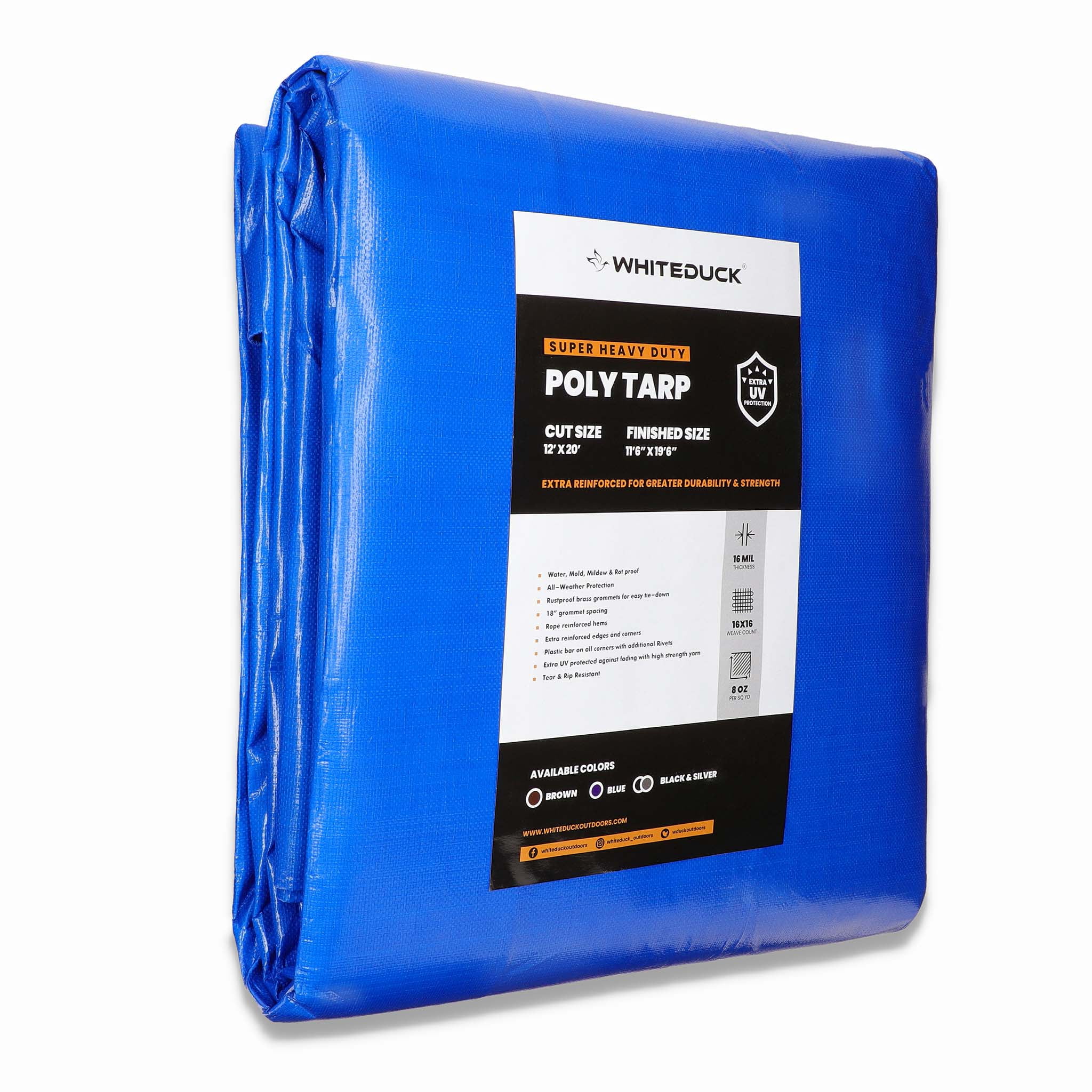WHITEDUCK 12' x 16' Super Heavy Duty Poly Tarp Thick 16 Mil, Waterproof