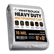 WHITEDUCK 6 x 8 Heavy Duty Tarp Cover Waterproof - 16 Mil Silver Black w/Grommets & Reinforced Edges