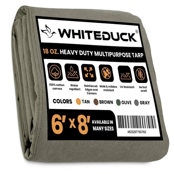 WHITEDUCK 6' x 8' Heavy Duty Tarp Cover Waterproof - 18 Oz- 37 mil Olive