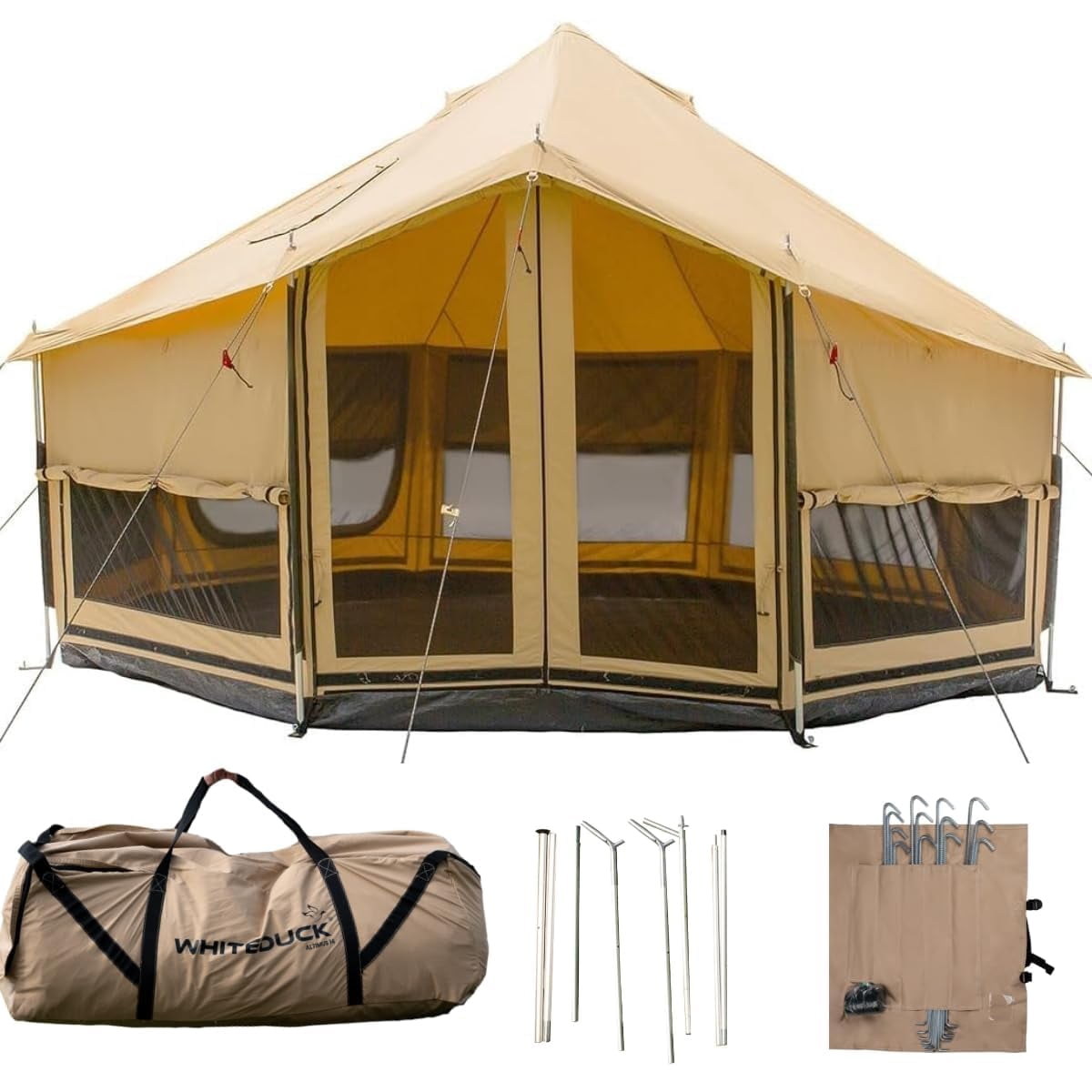 WHITEDUCK Altimus Canvas Tent With Stove Jack , Waterproof, 4 Season Luxury Camping and Glamping Tent Outdoor (Sandstone Beige, Water Repellent, 14')