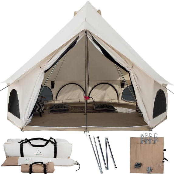 WHITEDUCK Avalon Canvas Bell Tent - Luxury All Season Tent for Camping & Glamping Made from Premium & Breathable 100% Cotton Canvas w/Stove Jack, Mesh (13' (4M), Fire Water Repellent)