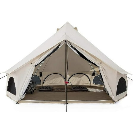 White Duck Outdoors Avalon Canvas Bell Tent (13') Water Repellent w/Stove Jack for Camping, Glamping & Safari, Maximum Occupancy 6 People