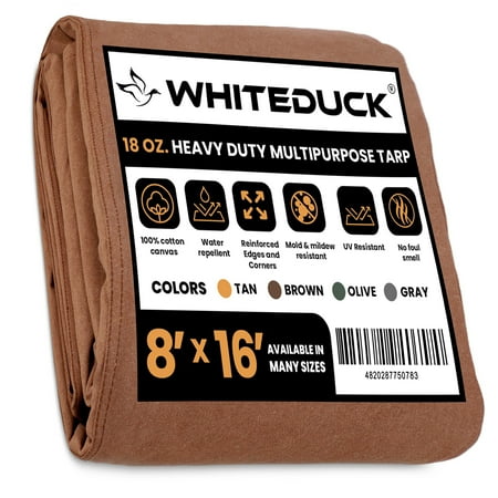 WHITEDUCK Brown 8'x16' 100% Canvas Tarp and Cover Waterproof Heavy Duty 18 oz w/Rustproof Grommets