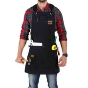 WHITEDUCK Canvas Work Apron for Men- Black- Woodworking Apron 24oz with Pockets & Cross Back Straps- Workshop, Mechanic, Multiuse Purpose Work