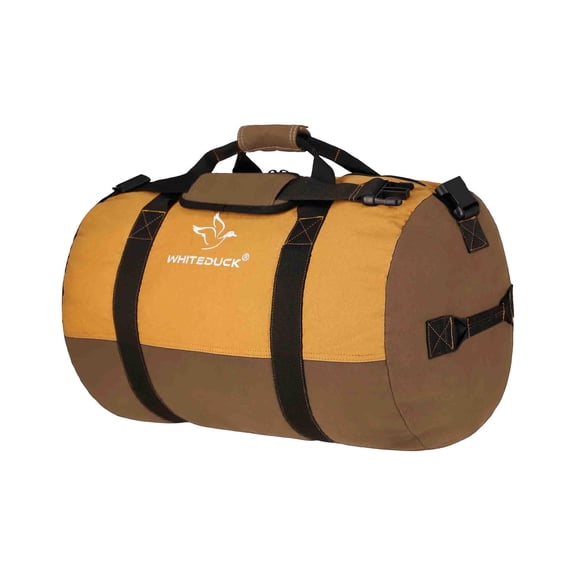 White Duck Outdoors Filios Extra-Large Canvas Duffel Bag – Waterproof, Heavy Duty Military-Style Travel & Gear Bag (48" x 20", Tan & Brown, 247L Capacity)