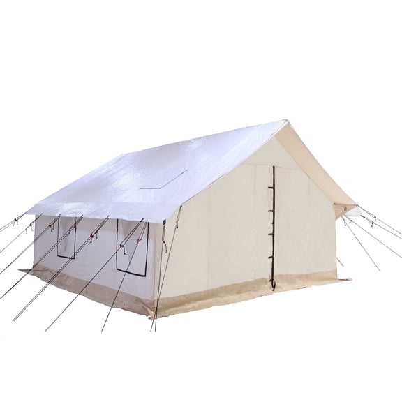 White Duck Outdoors Flysheet for Alpha Wall Tent - Natural White - Guy Rope, D-Ring, Metal Runner & Stakes Included (10'x12')