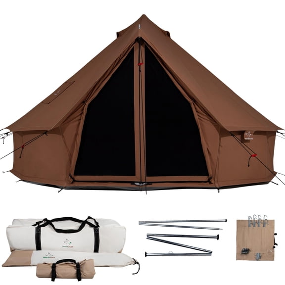WHITEDUCK Regatta Canvas Bell Tent - w/StoveJack, Waterproof, 4 Season Luxury Camping and Glamping Yurt Tent Outdoor (20' (6M), Water Repellent, Desert Red)