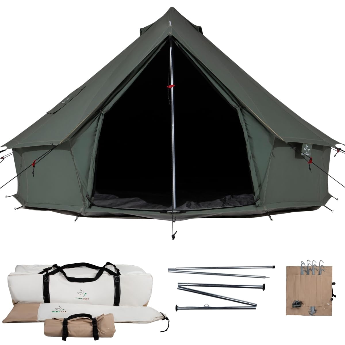 WHITEDUCK Regatta Canvas Bell Tent - w/StoveJack, Waterproof, 4 Season Luxury Camping and Glamping Yurt Tent Outdoor (16.5' (5M), Fire Water Repellent, Forest Green)