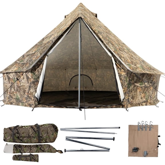 WHITEDUCK Regatta Canvas Bell Tent - w/StoveJack, Waterproof, 4 Season Luxury Camping and Glamping Yurt Tent Outdoor (16.5' (5M), Water Repellent, Realtree Edge)