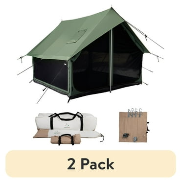 (2 pack) WHITEDUCK Rover Canvas Scout Tent with Stove Jack, Waterproof Camping Yurt - 8'x9' (Forest Green)