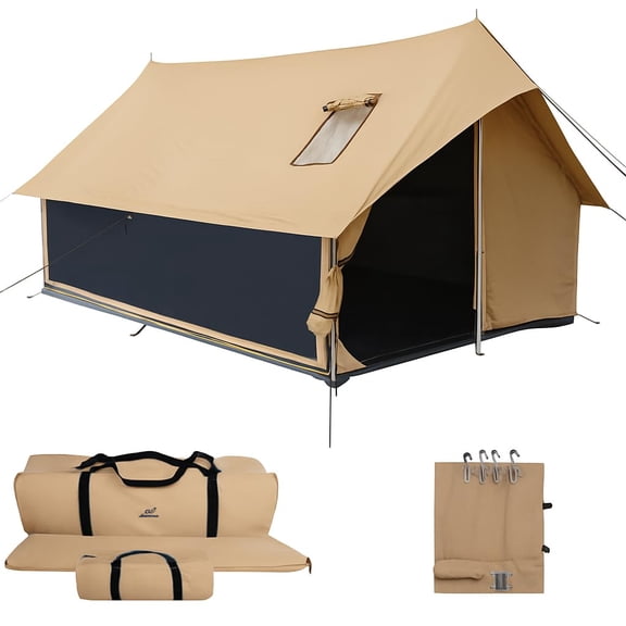 WHITEDUCK Rover Canvas Scout Tent, Waterproof, 4 Season Luxury Outdoor Camping and Glamping Yurt Tent (With Stove Jack, Sandstone Beige (Water Repellent), 8' x 9')