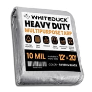 WHITEDUCK Super Heavy Duty Poly Tarp Cover 16 Mil & 10 Mil with Grommets and Reinforced Edges (Brown, White & Silver Black) (Silver Black- 10 Mil, 12' x 20')