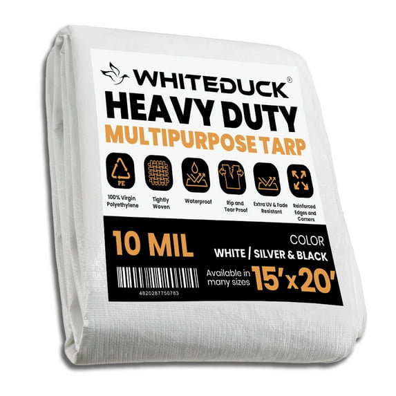 WHITEDUCK Super Heavy Duty Poly Tarp 10 Mil - White Color -15'x20' - Thick Waterproof, UV Resistant, Rip and Tear Proof Tarpaulin with Grommets and Reinforced Edges