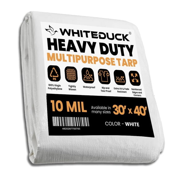 WHITEDUCK 30x40 Tarp 10 MIL Heavy Duty Poly Tarp Waterproof UV Resistant, True to Size, Rust-Proof Grommets, Tear & Rip Resistant, Extra Thick , Camping, Construction, Boat & Equipment Cover