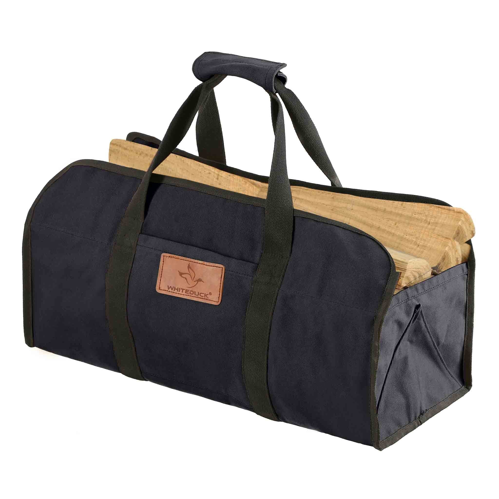Black Waxed Canvas Tote Shape Firewood Log Carrier