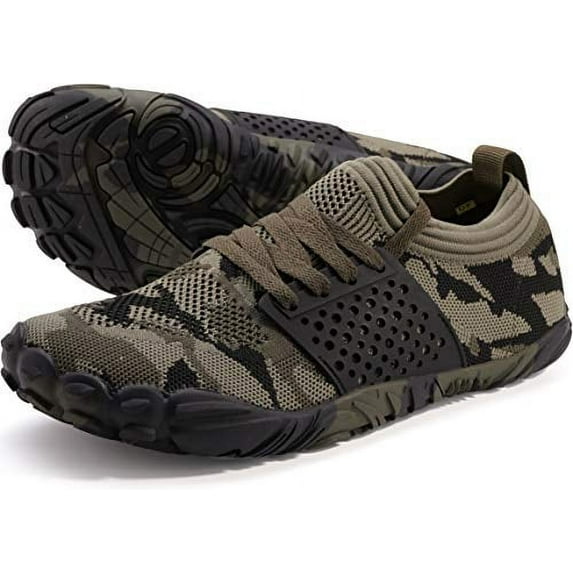 WHITIN Men's Trail Running Shoes Minimalist Barefoot 5 Five Fingers Wide Width Toe Box Gym Workout Fitness Low Zero Drop Male Parkour Road Sport Breathable Beach Camo Green Size 12
