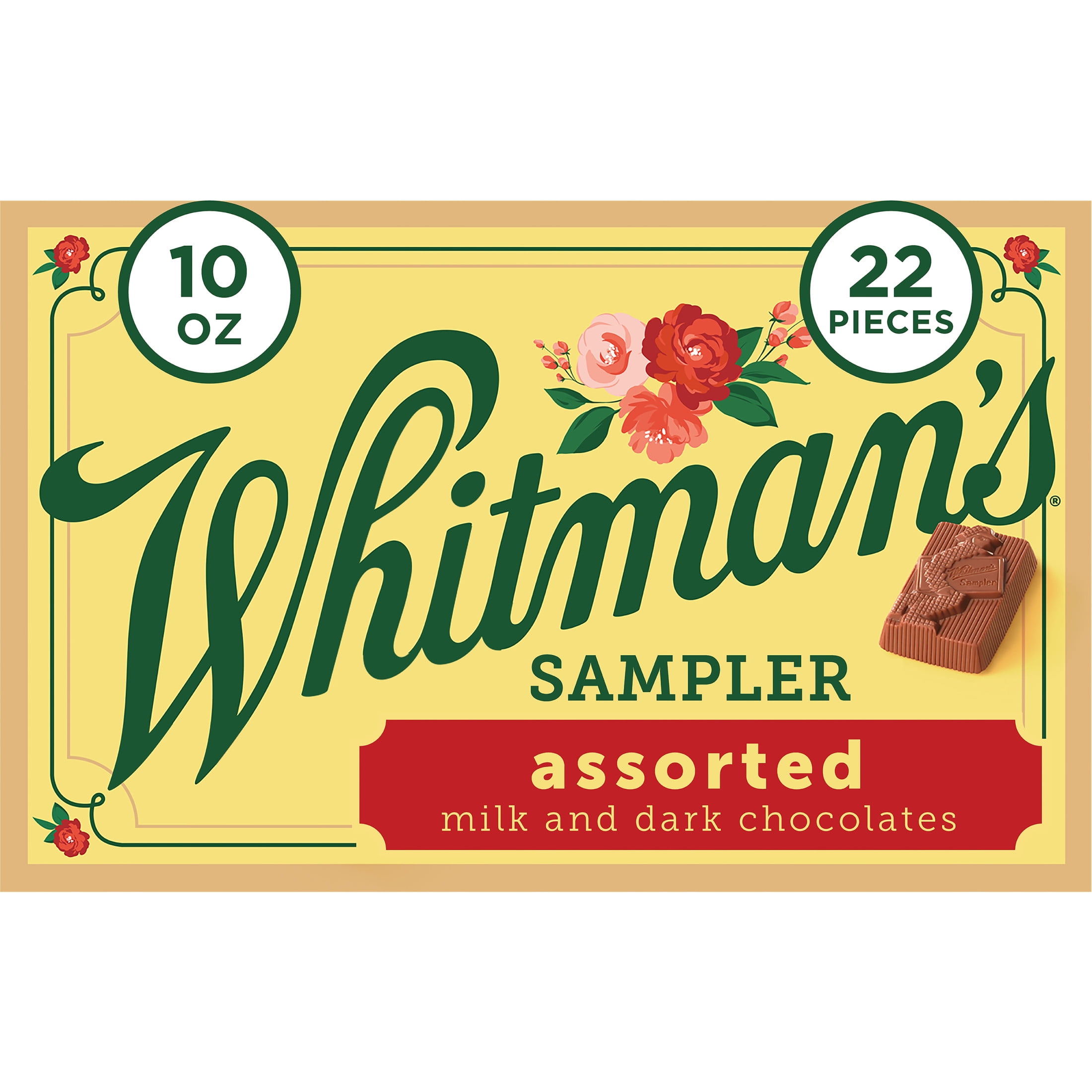 WHITMAN'S SAMPLER Assorted Milk & Dark Chocolate Gift Box, 10 oz. (22 pieces)