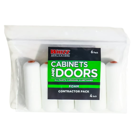 WHIZZ 4" Foam Mini Paint Roller Cover Refills for Painting Cabinets & Doors, 6-Pack Refills