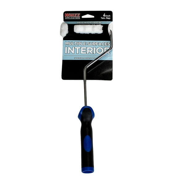 WHIZZ 4" Microfiber Mini Roller with Handle for Painting Interior Surfaces, 3/8" Nap