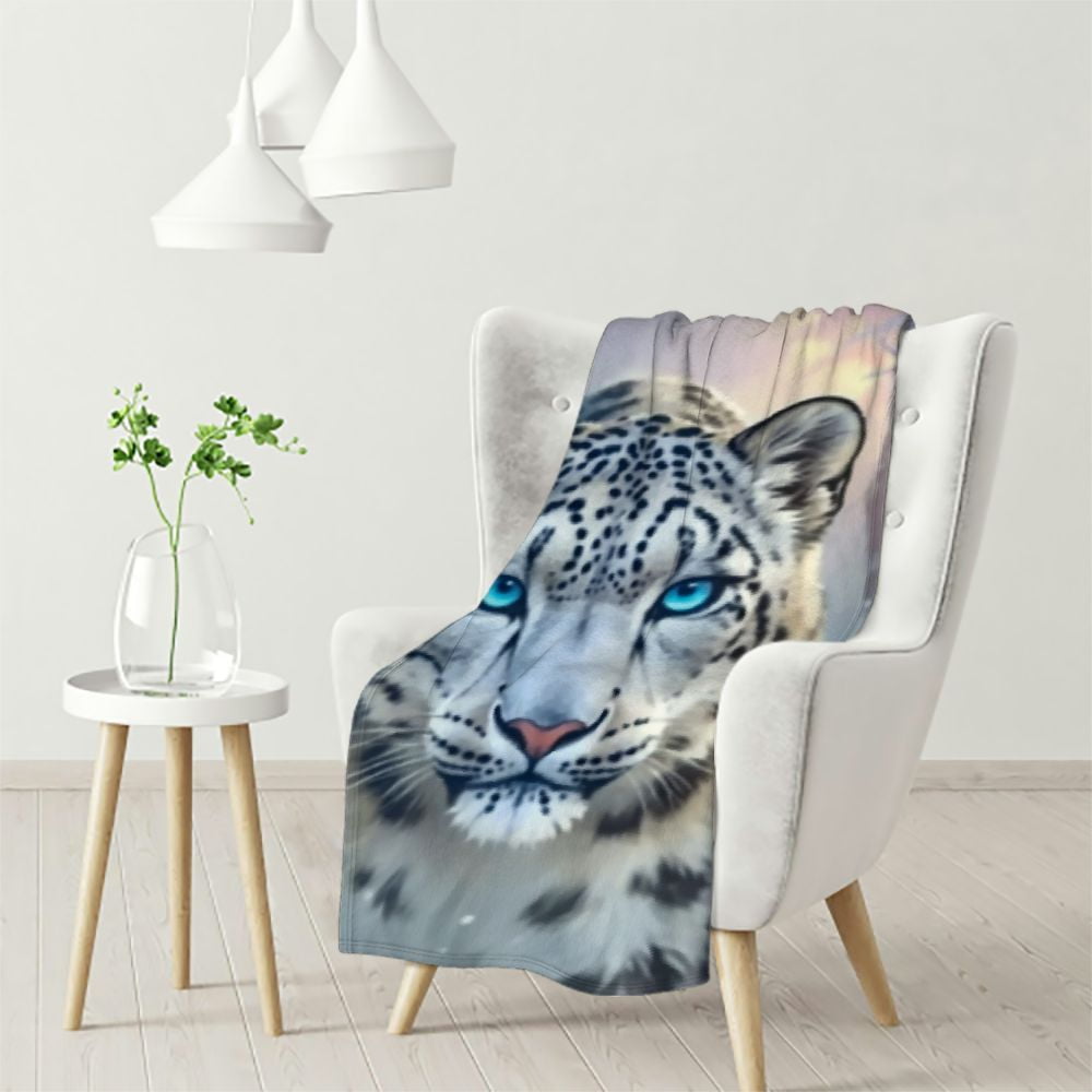WHKANG Personalized Snow Leopard Throw Blanket, Soft Cozy Valentine's