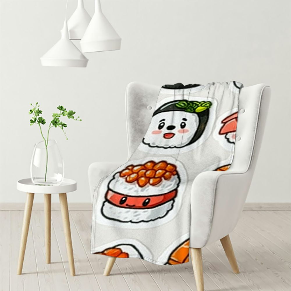 Sushi Blanket Cute Japanese Food Throw Blankets Plush Cozy Flannel Fleece Ultra Soft - View #13