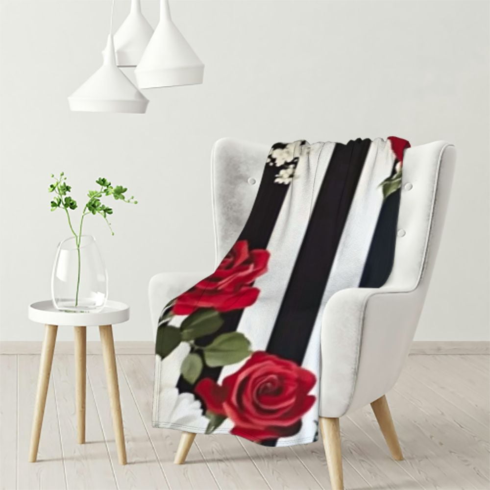Plush Roses Throw WHKANG Throw Blanket Blanket Throws Lightweight Black White Stripes red ...