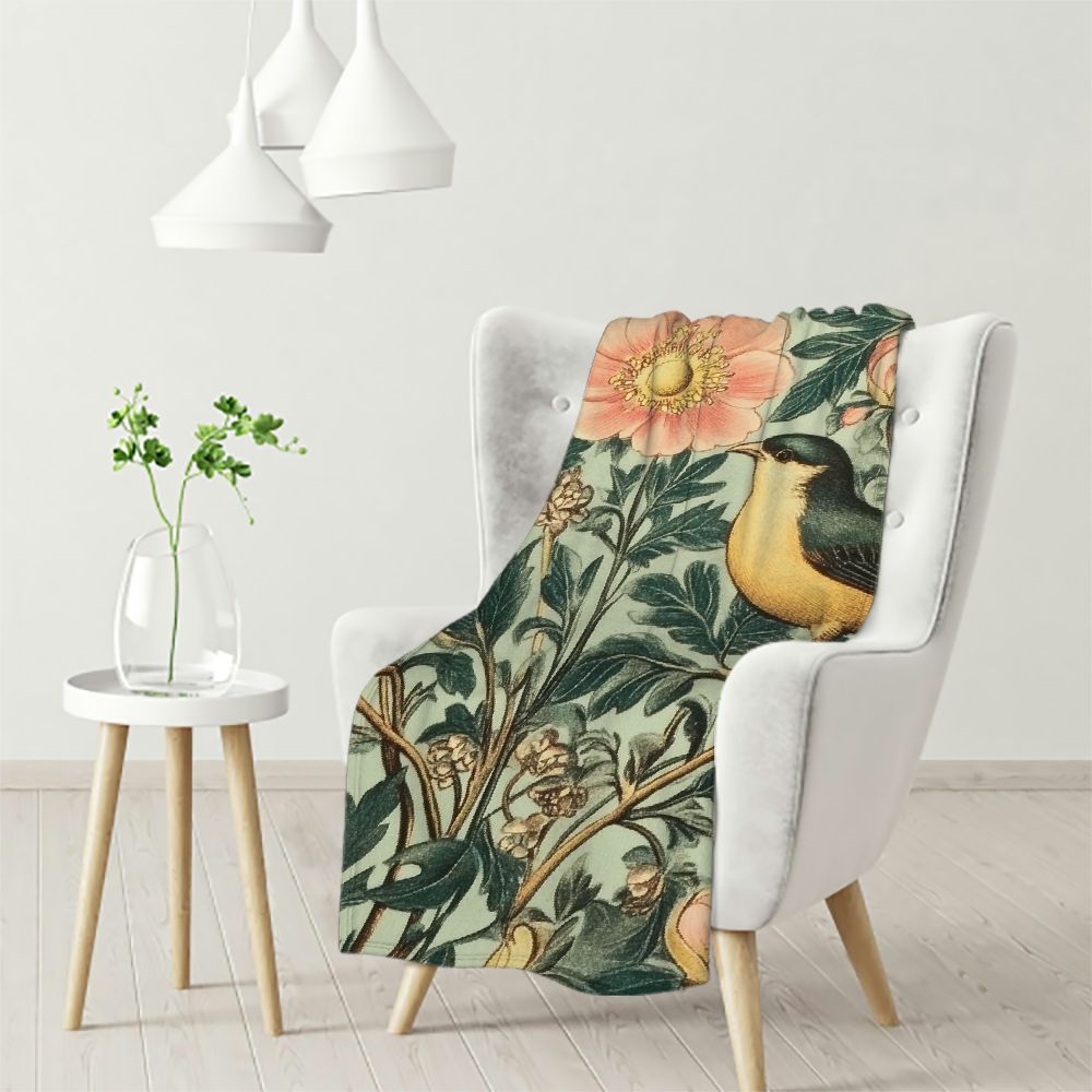 WHKANG William Morris Throw Blanket, Vintage Old Art Rustic Green