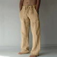 thumbnail image 1 of WHLBF Men Plus Size Trouser Cotton and Linen Elastic Waist Blended Breathable Comfortable Soft Beach Casual Full Length Pants Khaki 10(XXL), 1 of 6